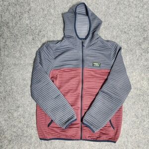 LL Bean Jacket Women L Reg Red Gray AIRLIGHT KNIT Hoodie Gorpcore Full Zip Hike